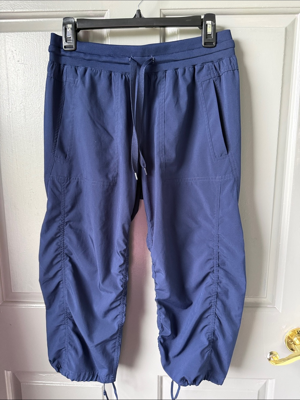 Cropped Drawstring Joggers in Navy Blue